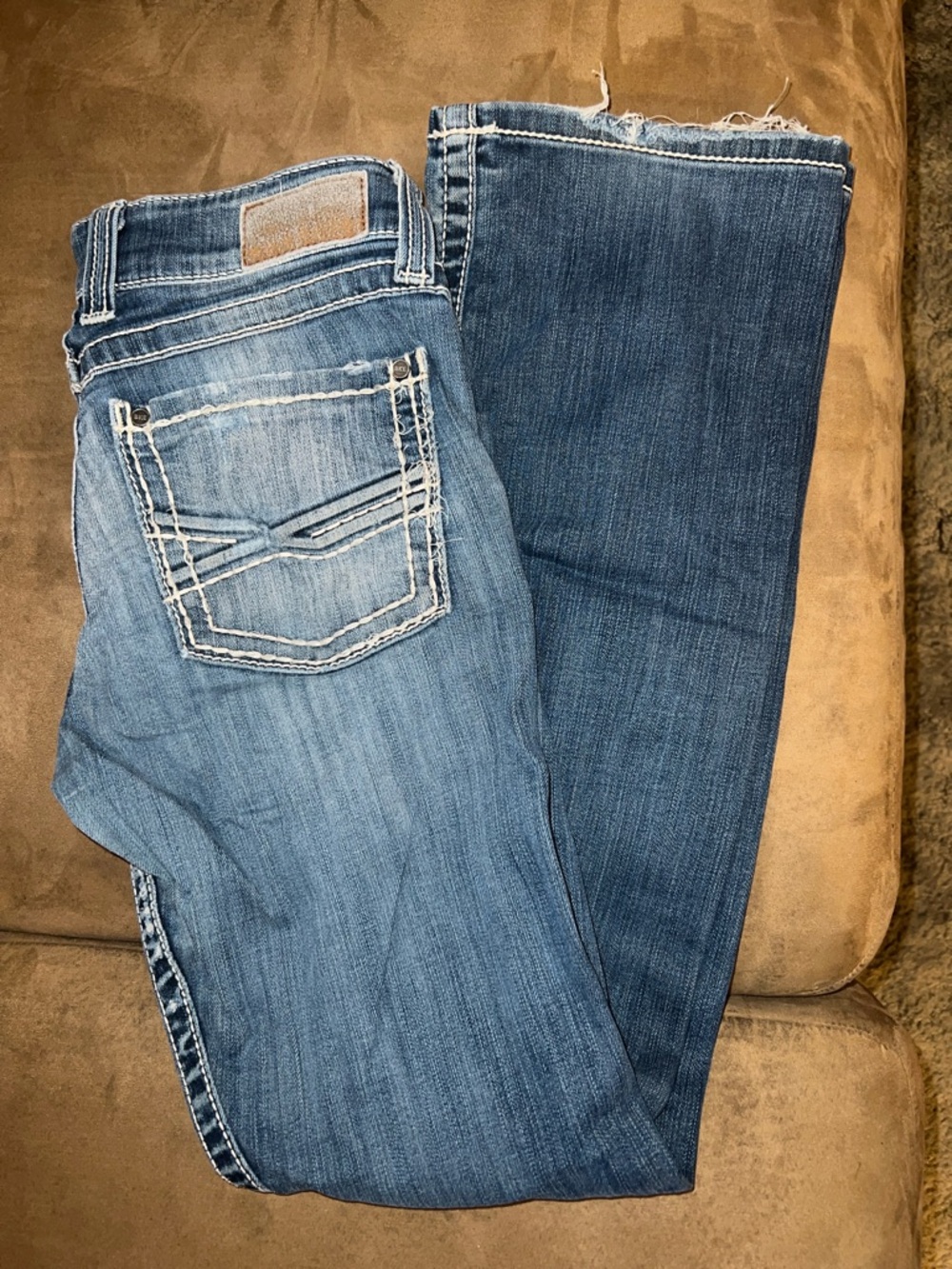 BKE Women's Two-Tone Blue Bootcut Jeans